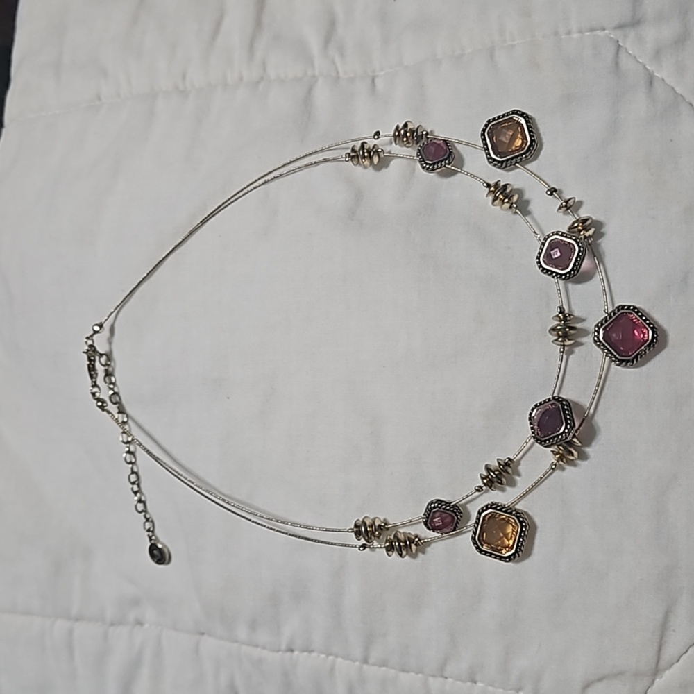 Vintage Napier Double Strand Gold-tone w Multicolor Crystals Necklace